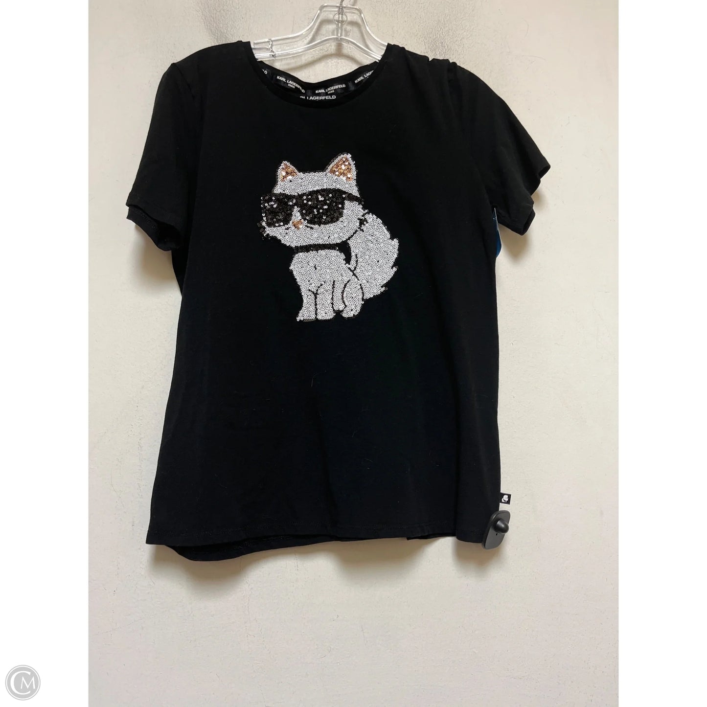 Top Short Sleeve Designer By Karl Lagerfeld In Black, Size: M