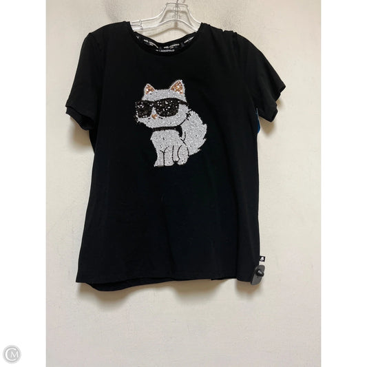 Top Short Sleeve Designer By Karl Lagerfeld In Black, Size: M