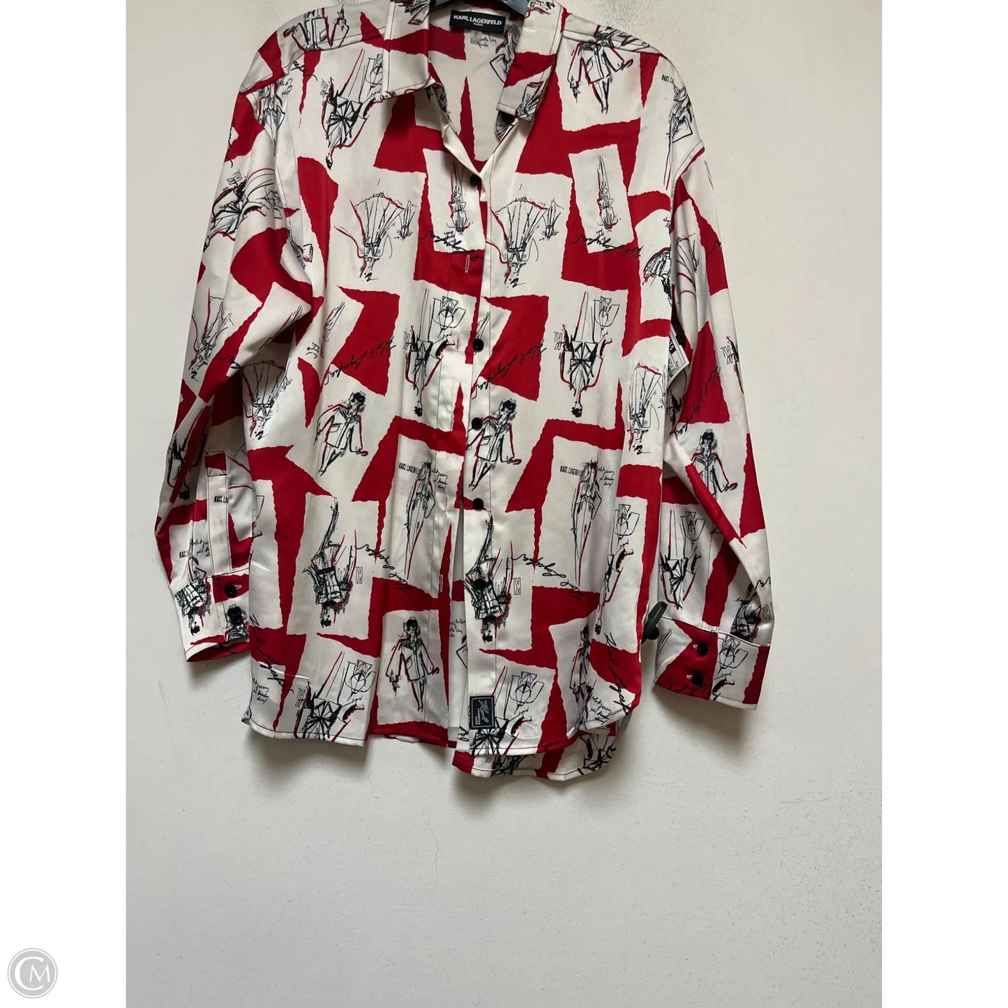 Top Long Sleeve Designer By Karl Lagerfeld In Red & White, Size: M