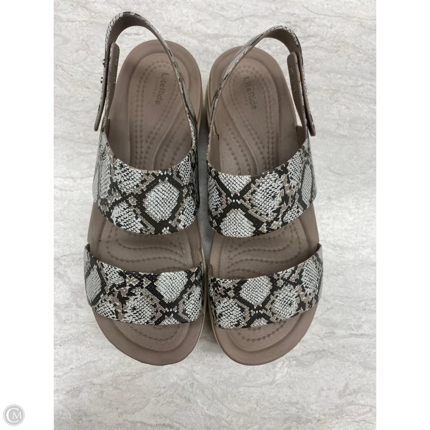 Sandals Heels Wedge By Crocs In Snakeskin Print, Size: 7