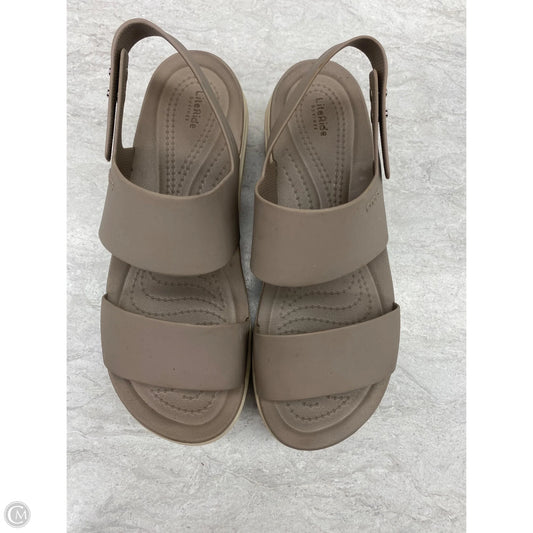 Sandals Heels Wedge By Crocs In Taupe, Size: 7