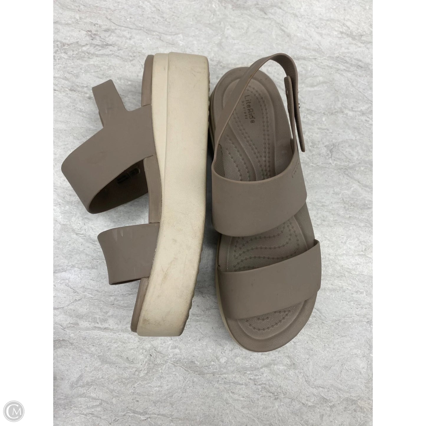 Sandals Heels Wedge By Crocs In Taupe, Size: 7