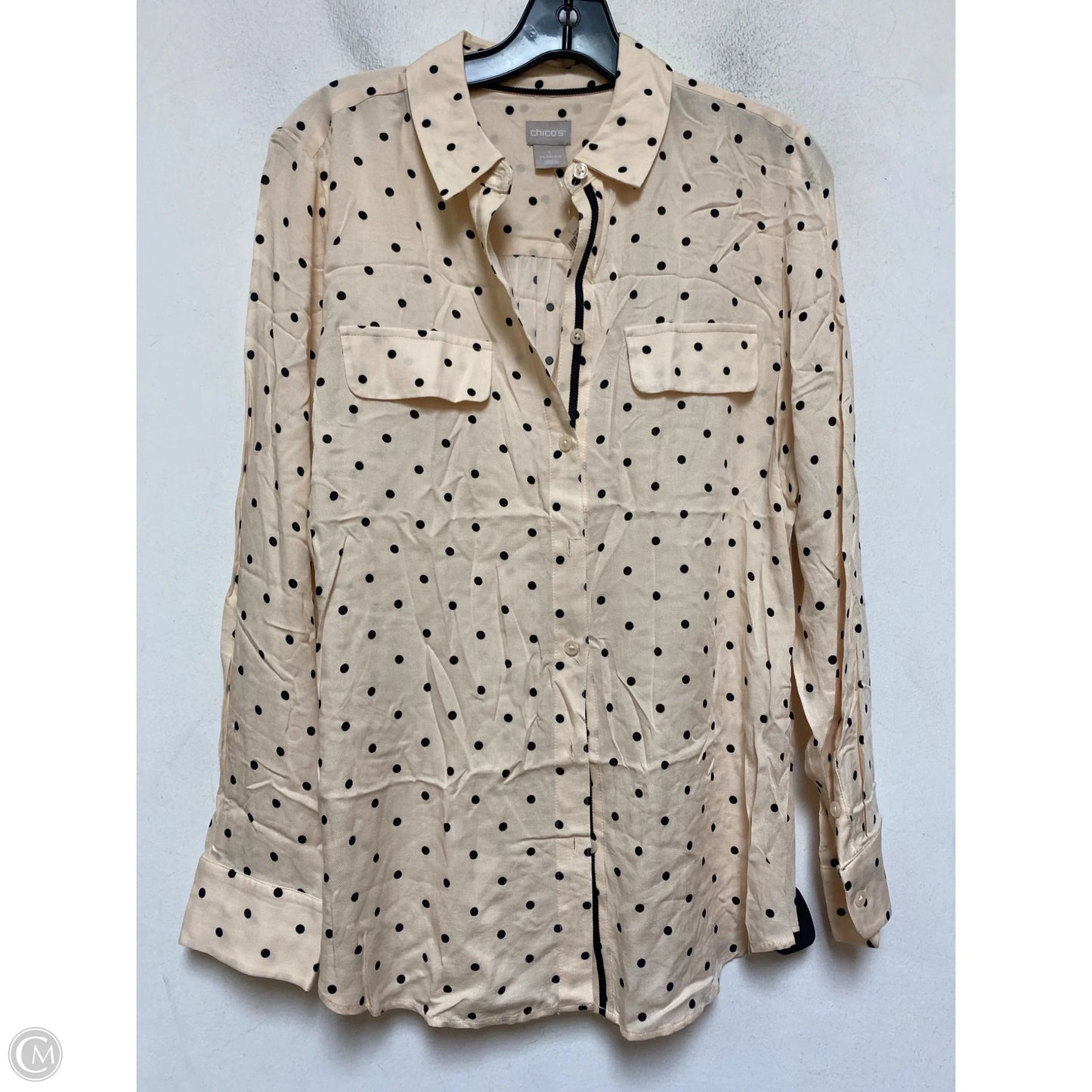 Top Long Sleeve By Chicos In Polkadot Pattern, Size: M