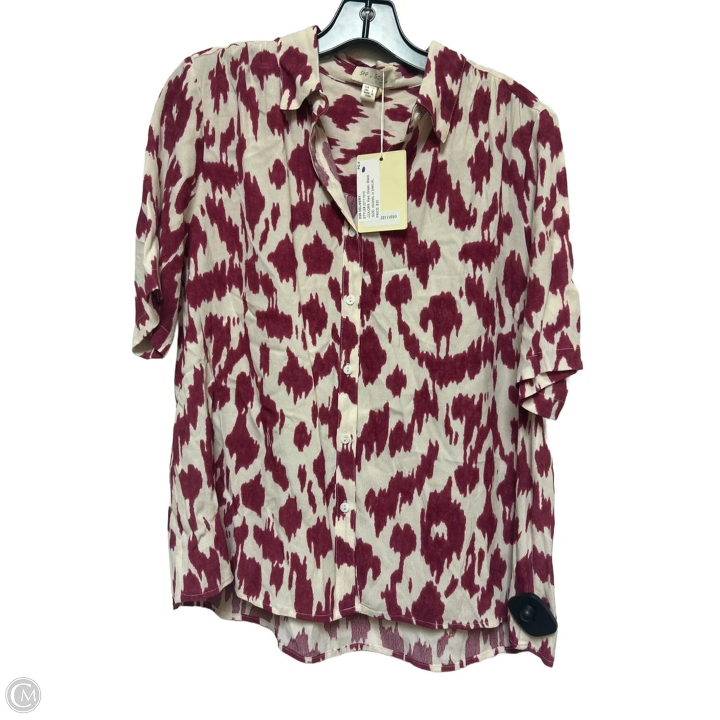 Top Short Sleeve By Clothes Mentor In Cream & Purple, Size: S