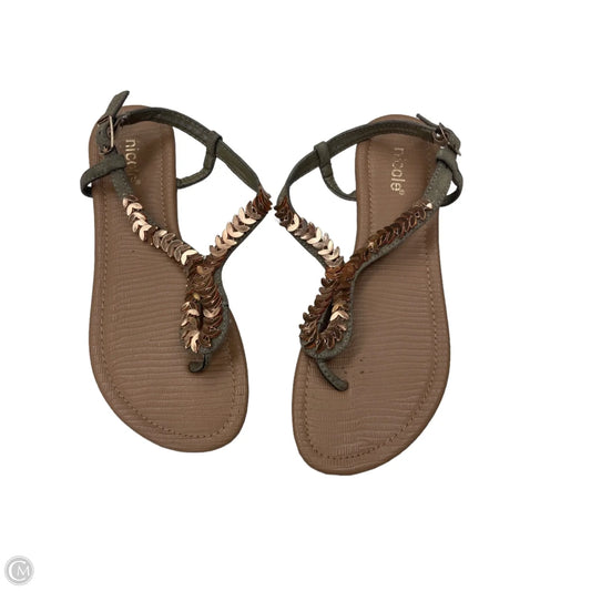 Sandals Flats By Nicole In Gold & Green, Size: 7