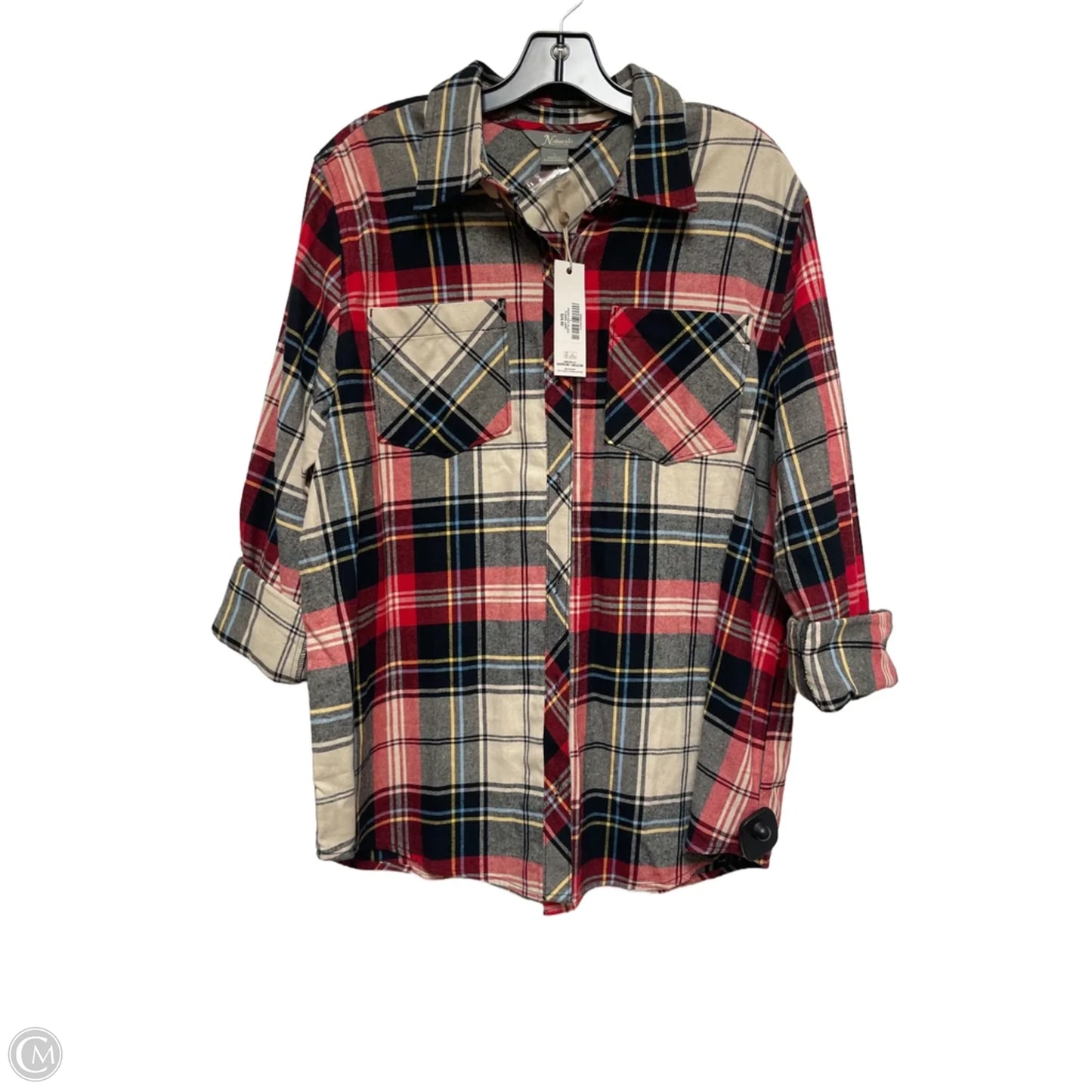 Top Long Sleeve By Natural Reflections In Plaid Pattern, Size: L