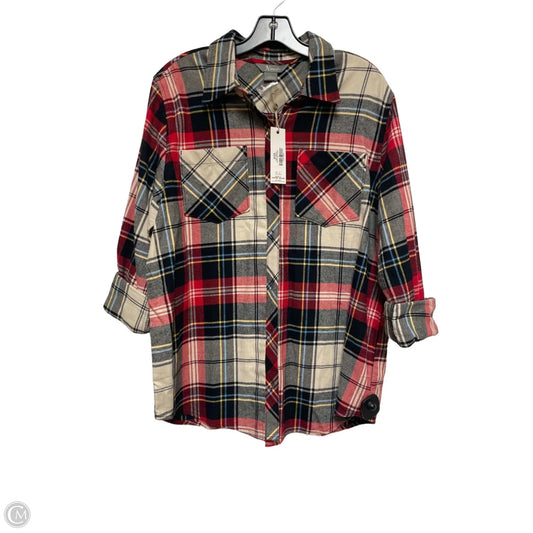 Top Long Sleeve By Natural Reflections In Plaid Pattern, Size: L