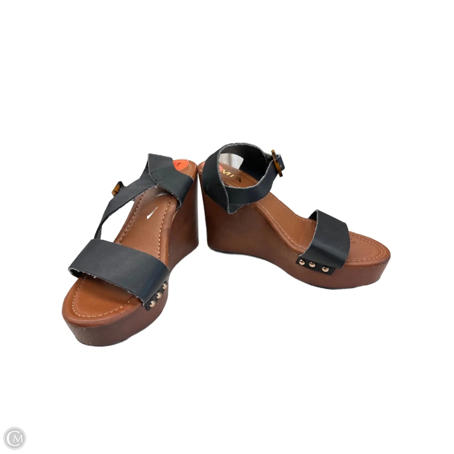 Sandals Heels Wedge By Mia In Black & Brown, Size: 7