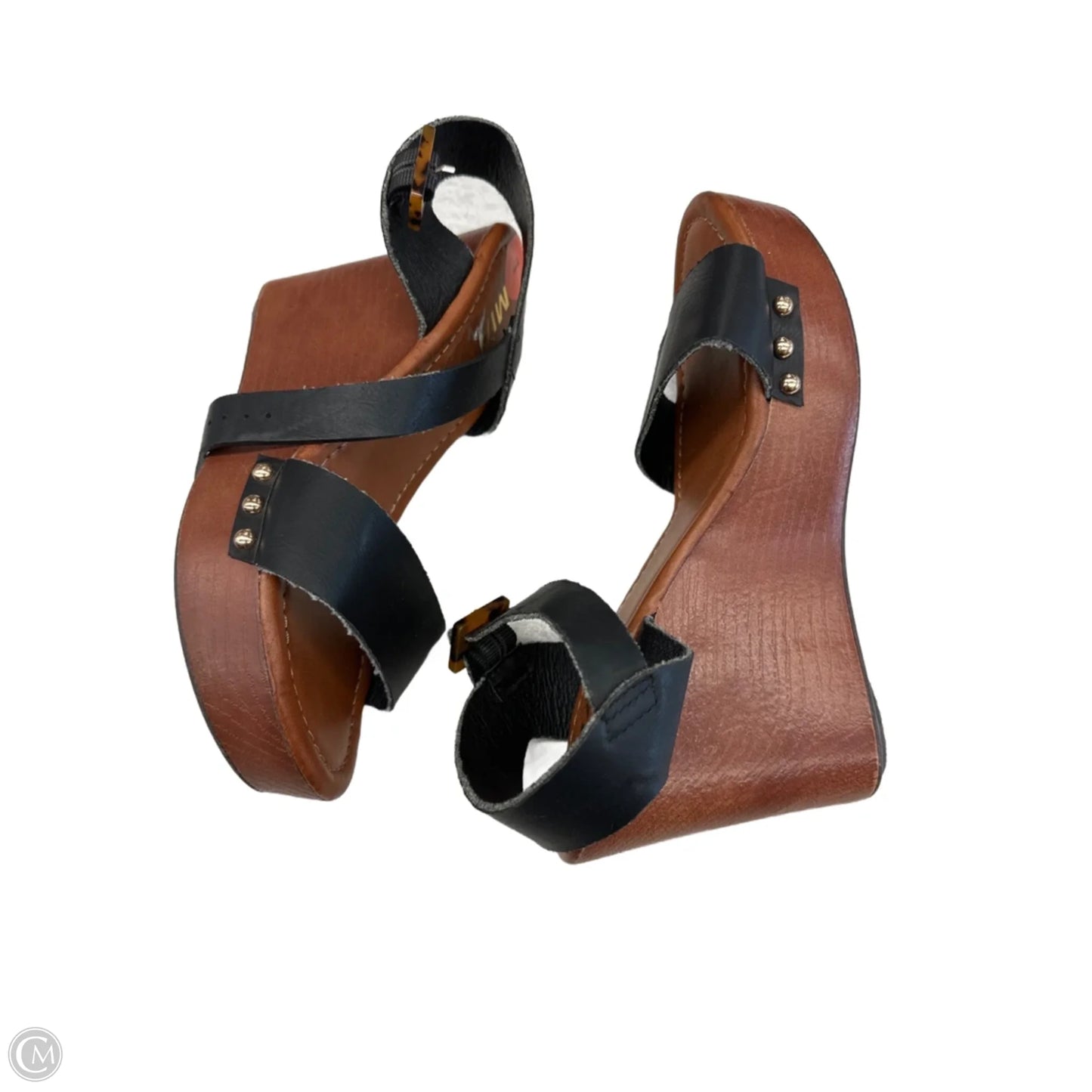 Sandals Heels Wedge By Mia In Black & Brown, Size: 7