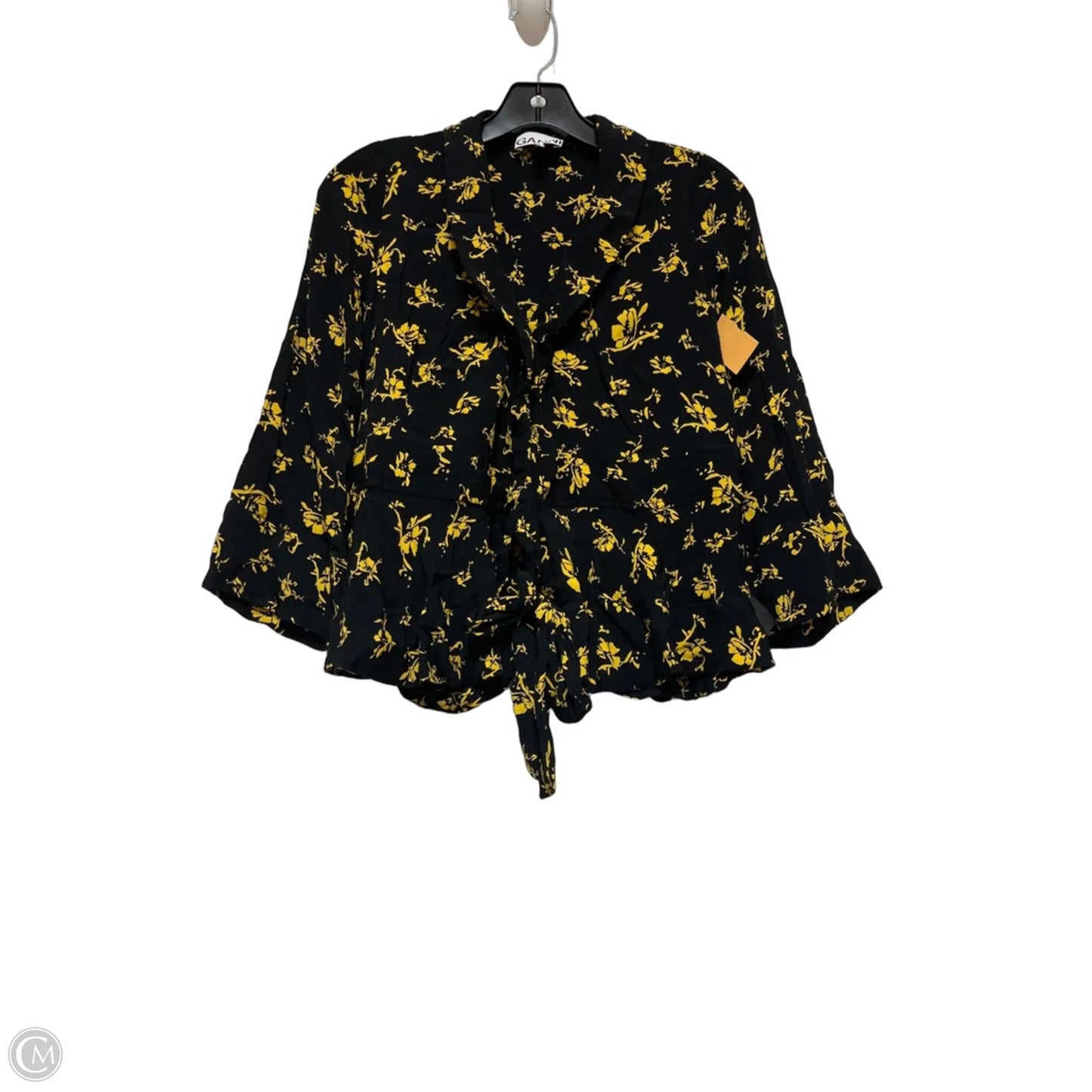 Top Long Sleeve By Ganni In Black & Yellow, Size: S