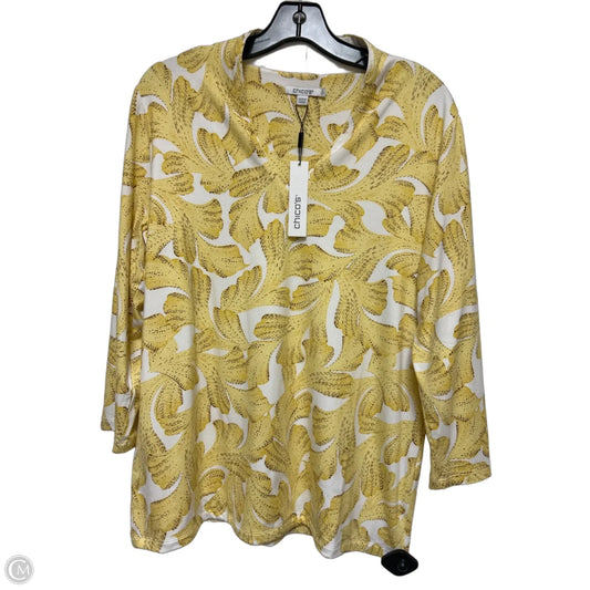 Top Long Sleeve By Chicos In White & Yellow, Size: L