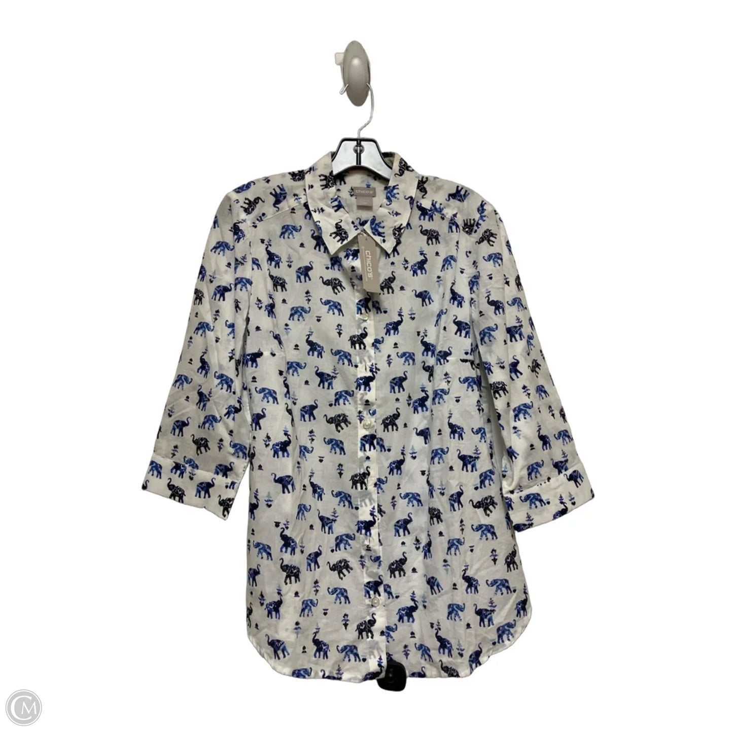Top Short Sleeve By Chicos In Blue & White, Size: M