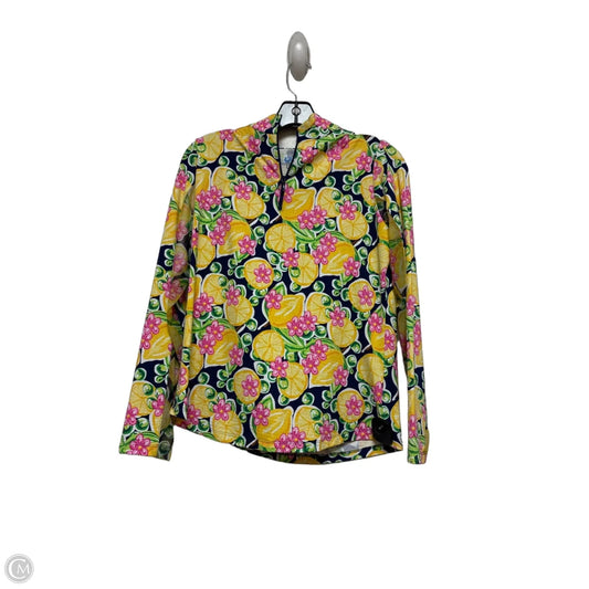 Athletic Top Long Sleeve Collar By Ibkul In Pink & Yellow, Size: M