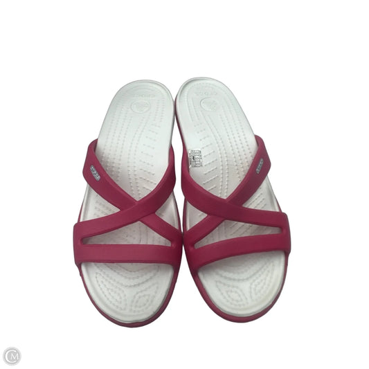 Sandals Heels Wedge By Crocs In Pink, Size: 10
