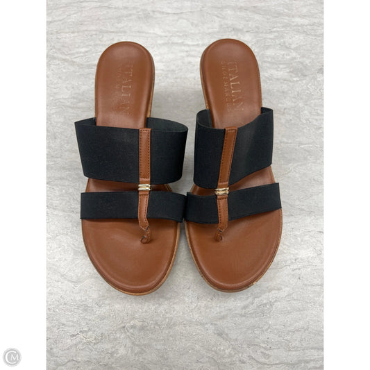 Sandals Heels Wedge By Italian Shoemakers In Black, Size: 9
