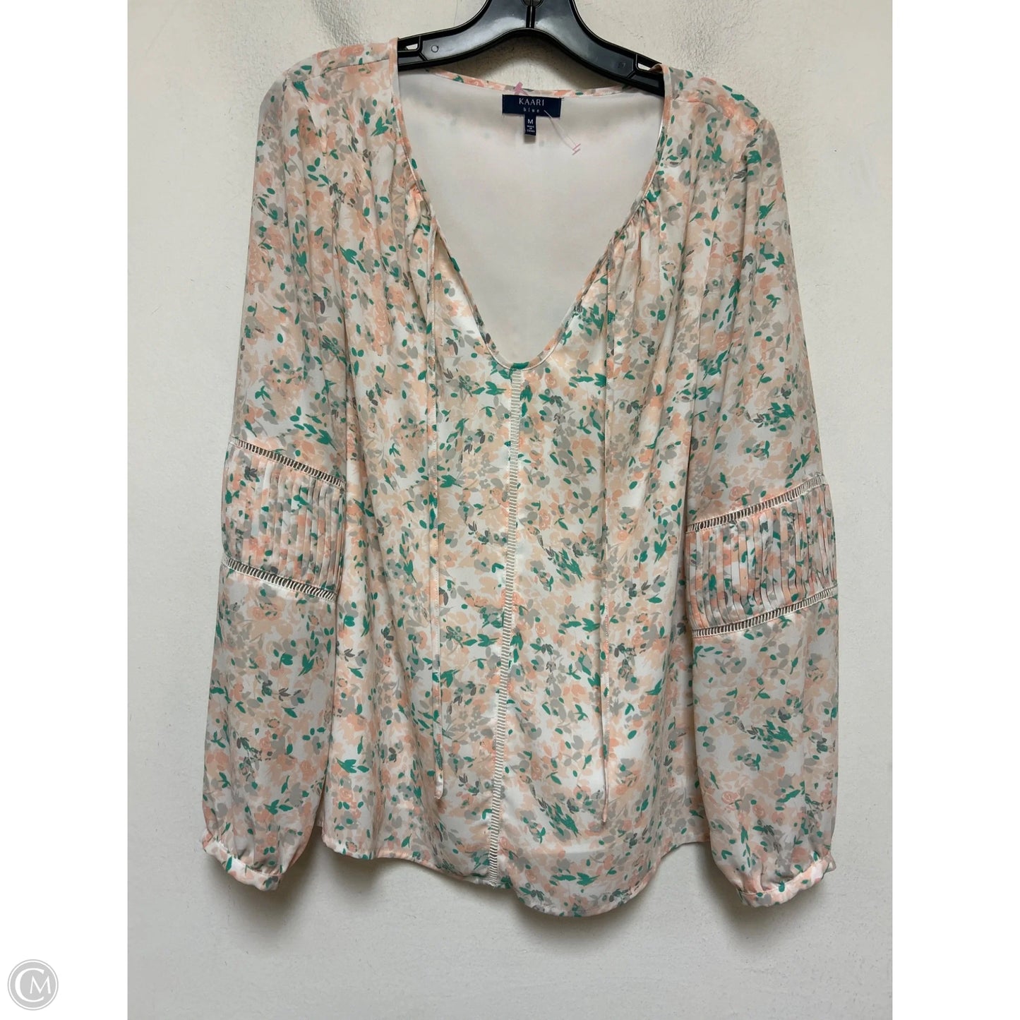 Top Long Sleeve By Kaari Blue In Floral Print, Size: M