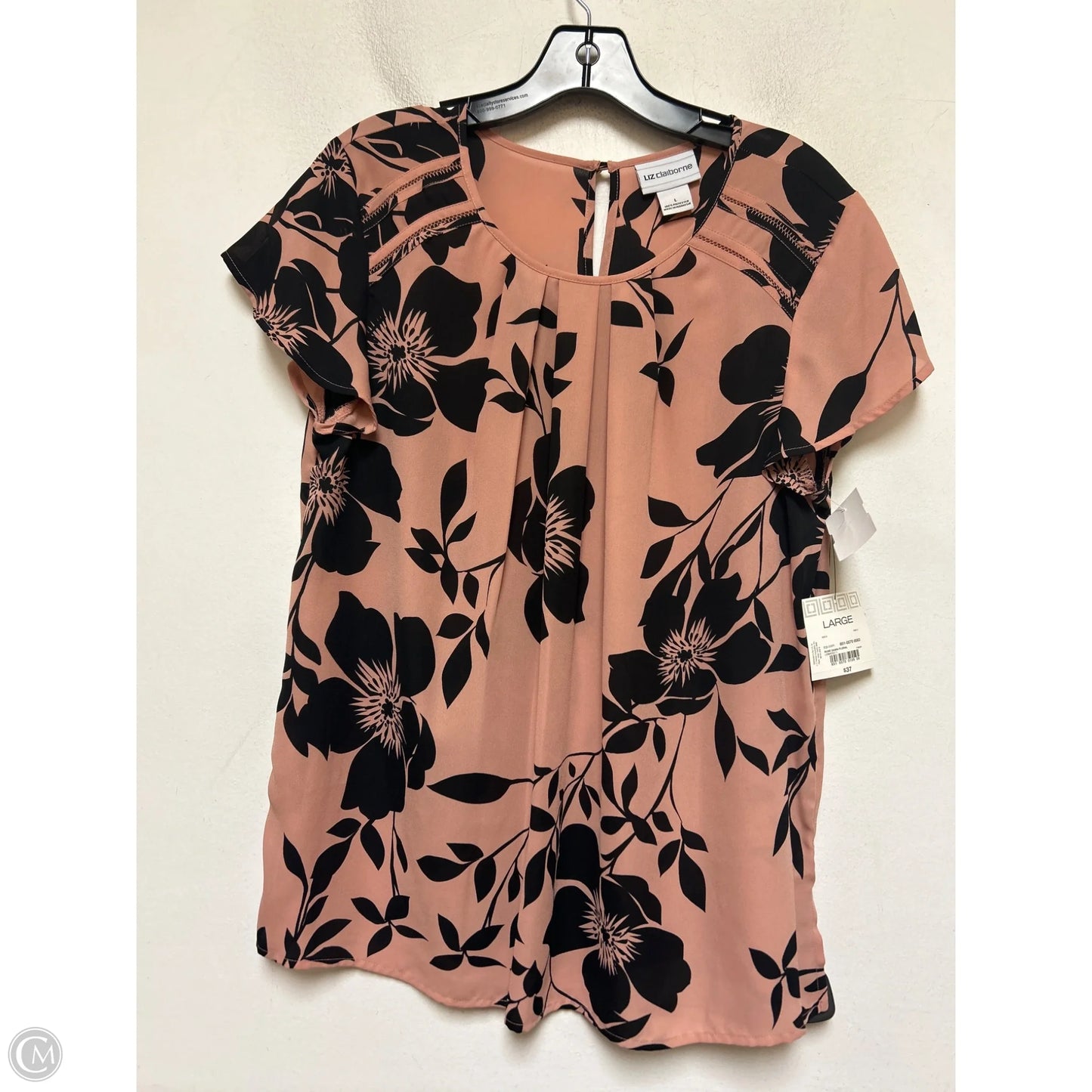 Top Short Sleeve By Liz Claiborne In Black & Pink, Size: L