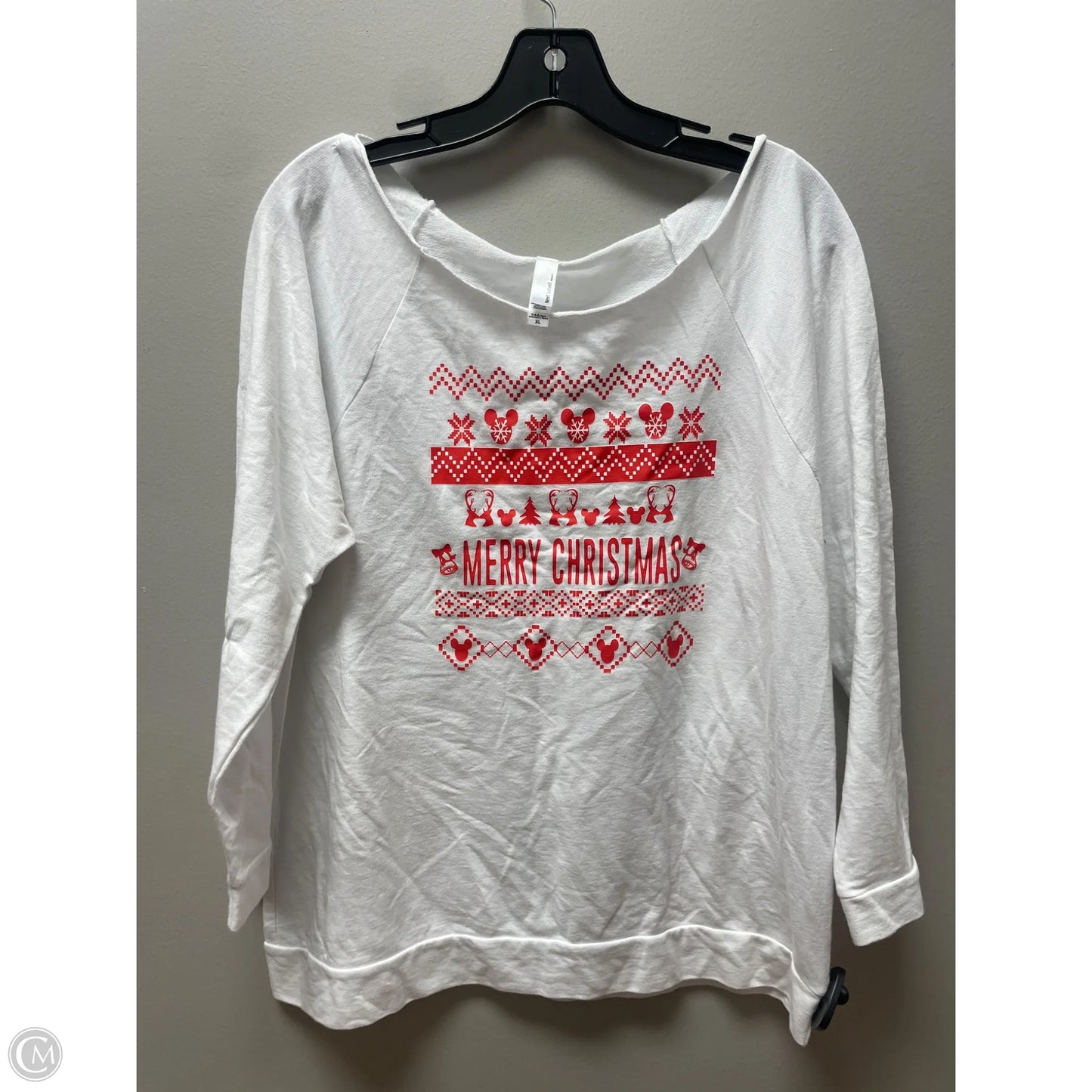 Top Long Sleeve By Disney In Red & White, Size: Xl