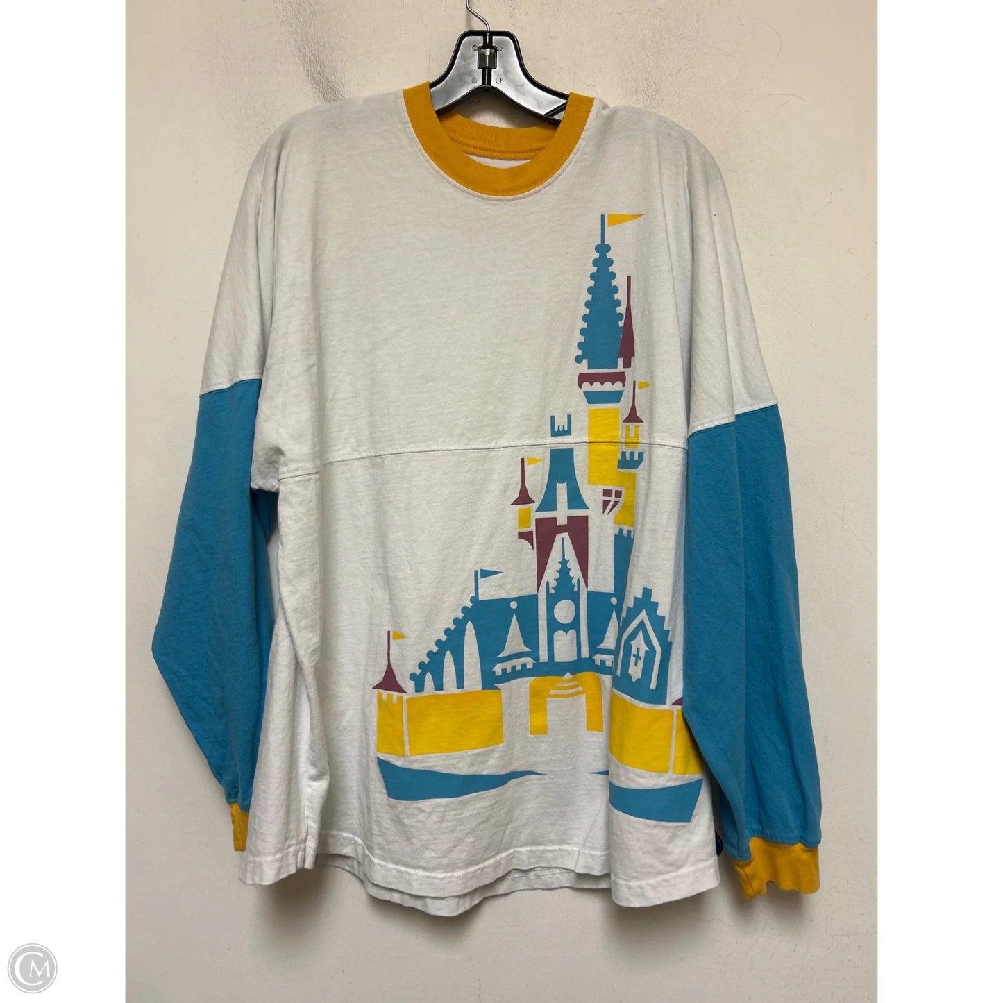Top Long Sleeve By Disney In Blue & Yellow, Size: L