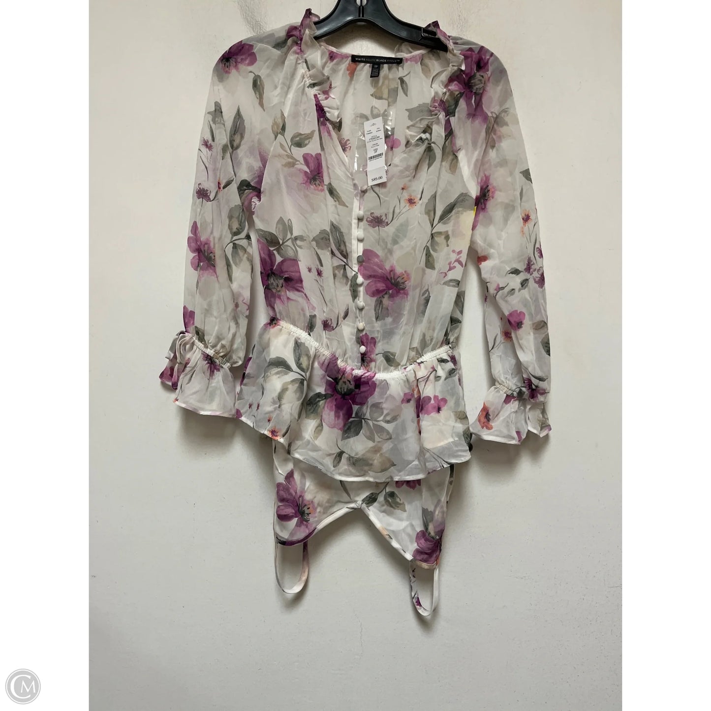 Top Long Sleeve By White House Black Market In Floral Print, Size: Xsp
