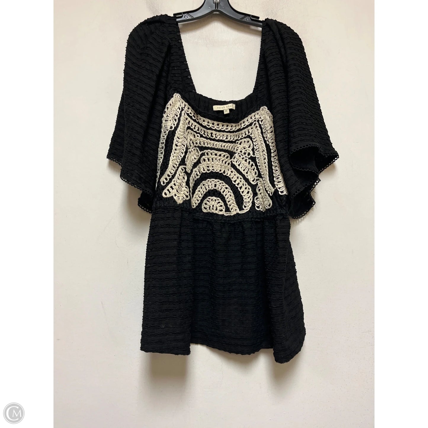 Top Short Sleeve By Clothes Mentor In Black & Cream, Size: 2x