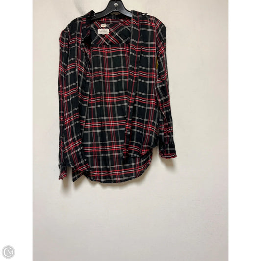 Top Long Sleeve By Loft In Plaid Pattern, Size: Xxs