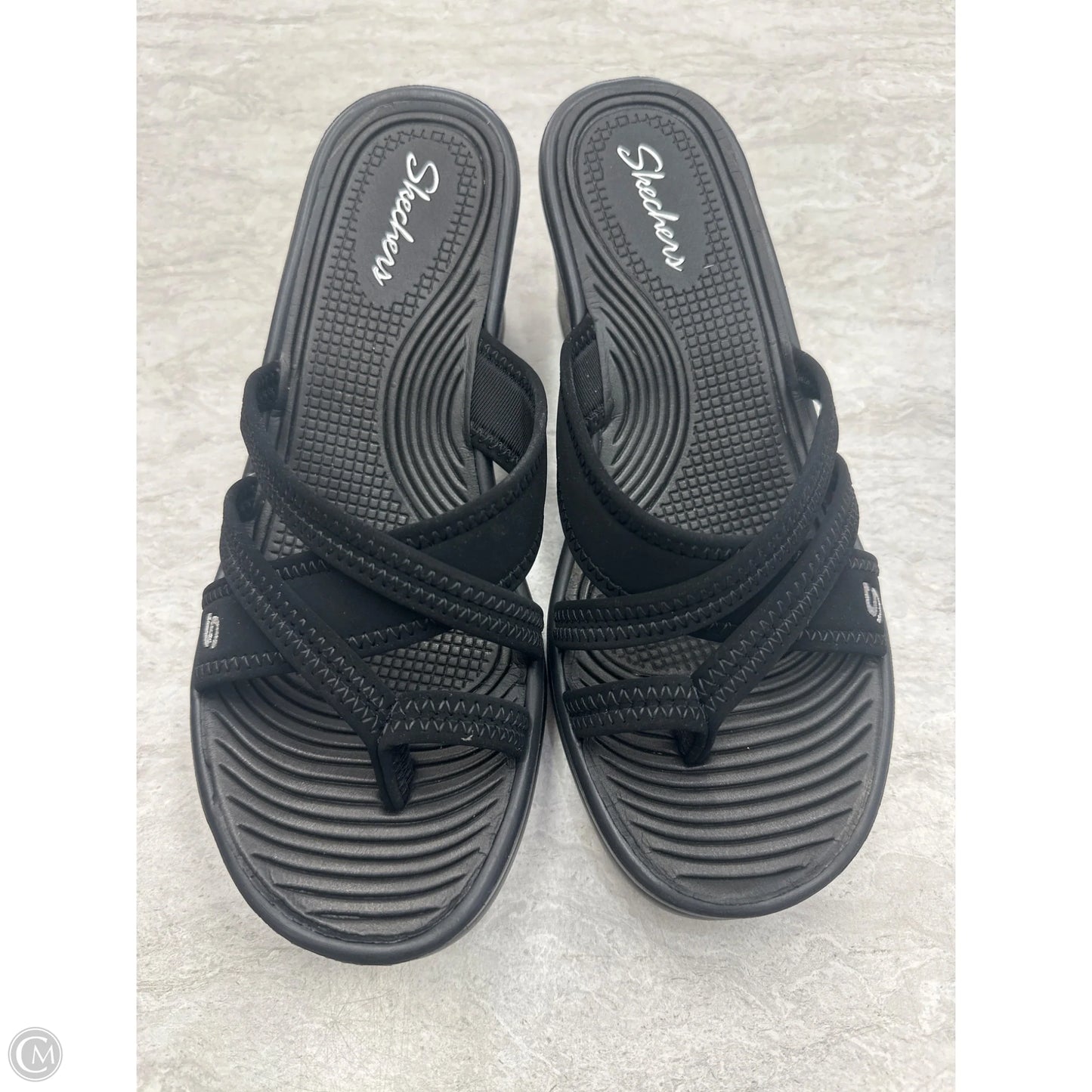 Sandals Heels Wedge By Skechers In Black, Size: 8