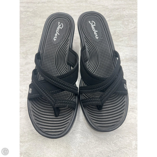 Sandals Heels Wedge By Skechers In Black, Size: 8