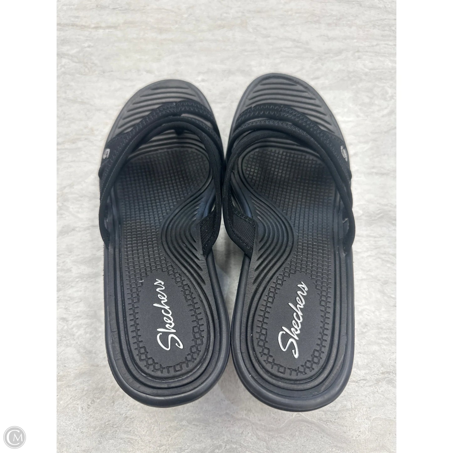 Sandals Heels Wedge By Skechers In Black, Size: 8