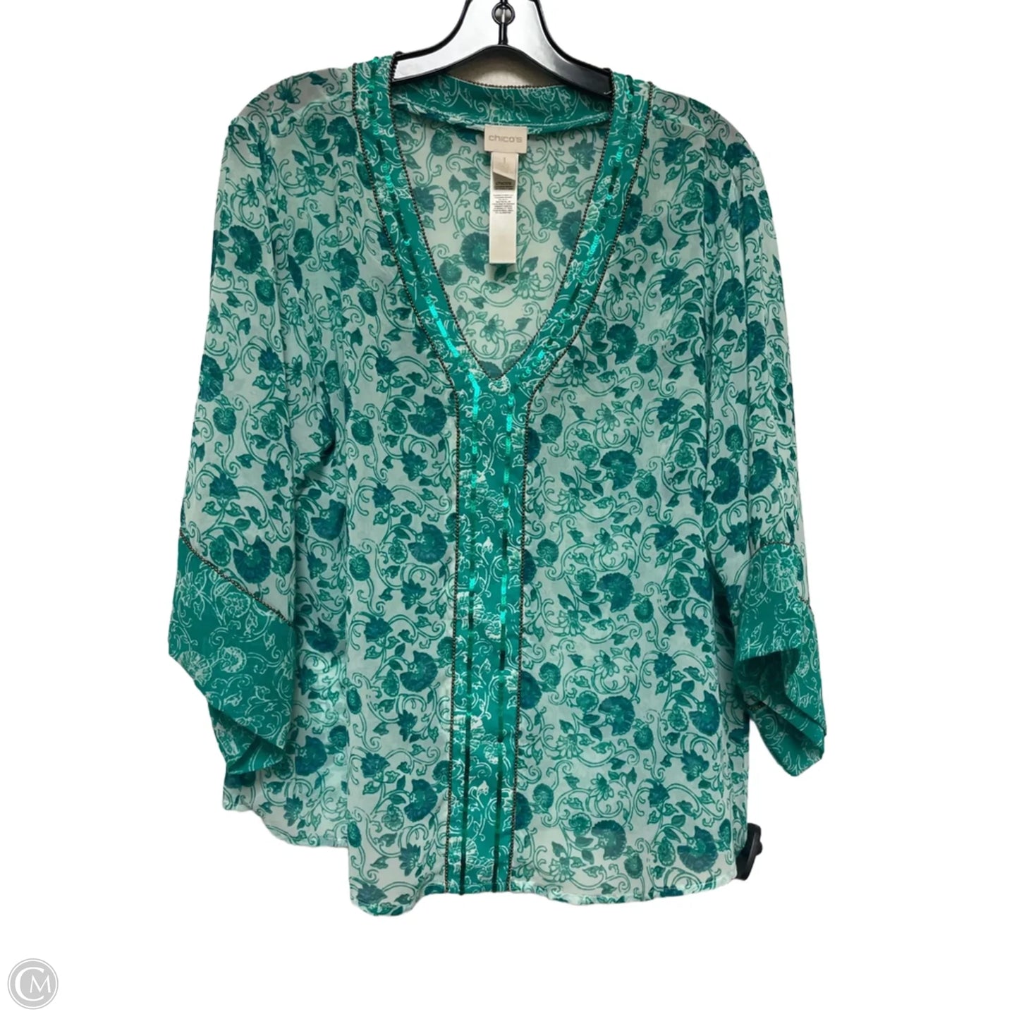 Top Long Sleeve Basic By Chicos In Green, Size: Xs