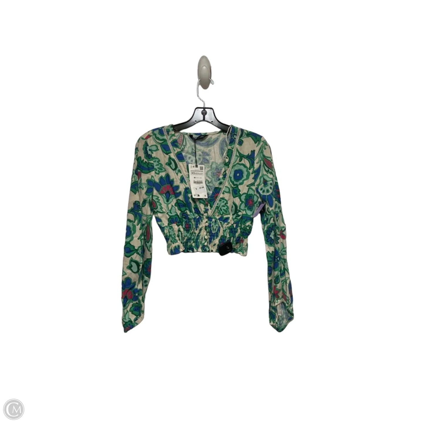 Top Long Sleeve By Zara In Green, Size: Xs