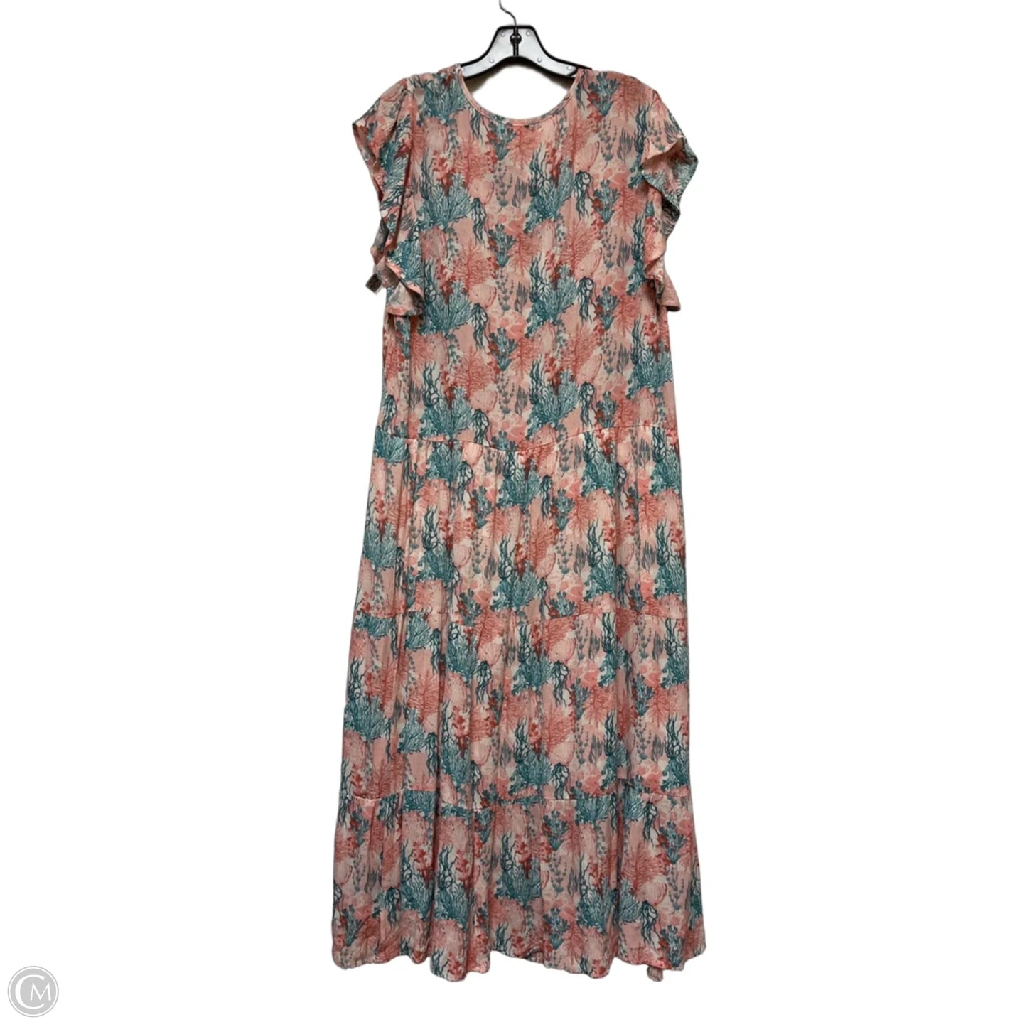Dress Casual Midi By Chenault In Green & Pink, Size: Xxl