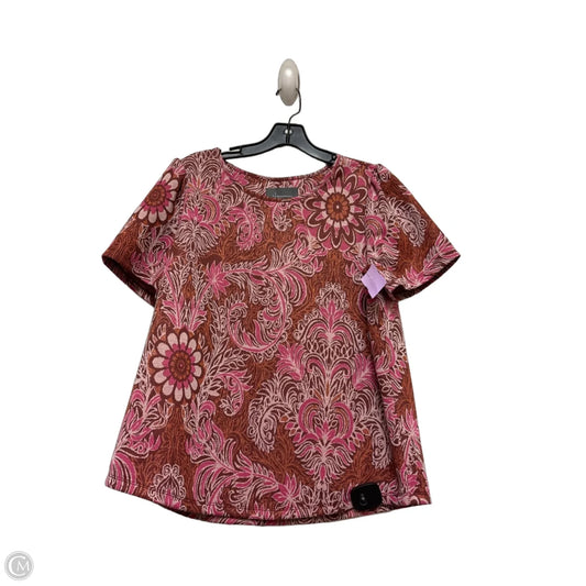 Top Short Sleeve Basic By Anthropologie In Orange & Pink, Size: L