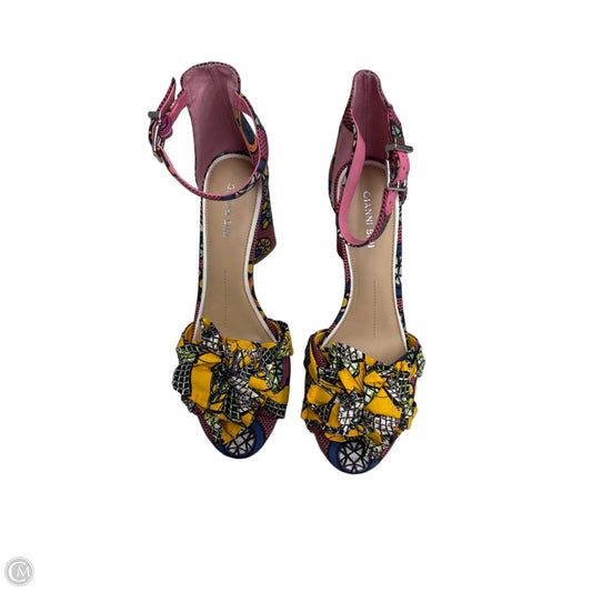 Sandals Heels Block By Gianni Bini In Pink & Yellow, Size: 11