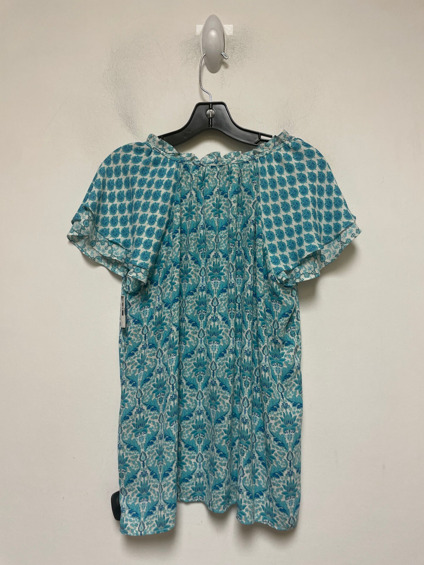 Blue & White Top Short Sleeve Rose And Olive, Size L