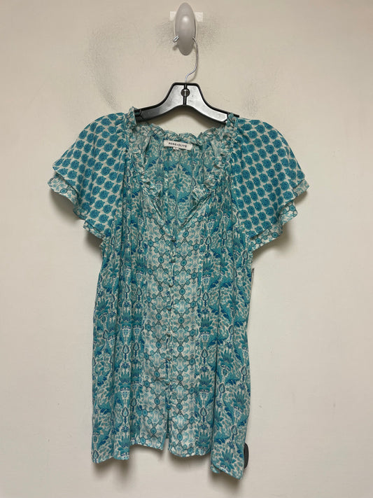 Blue & White Top Short Sleeve Rose And Olive, Size L