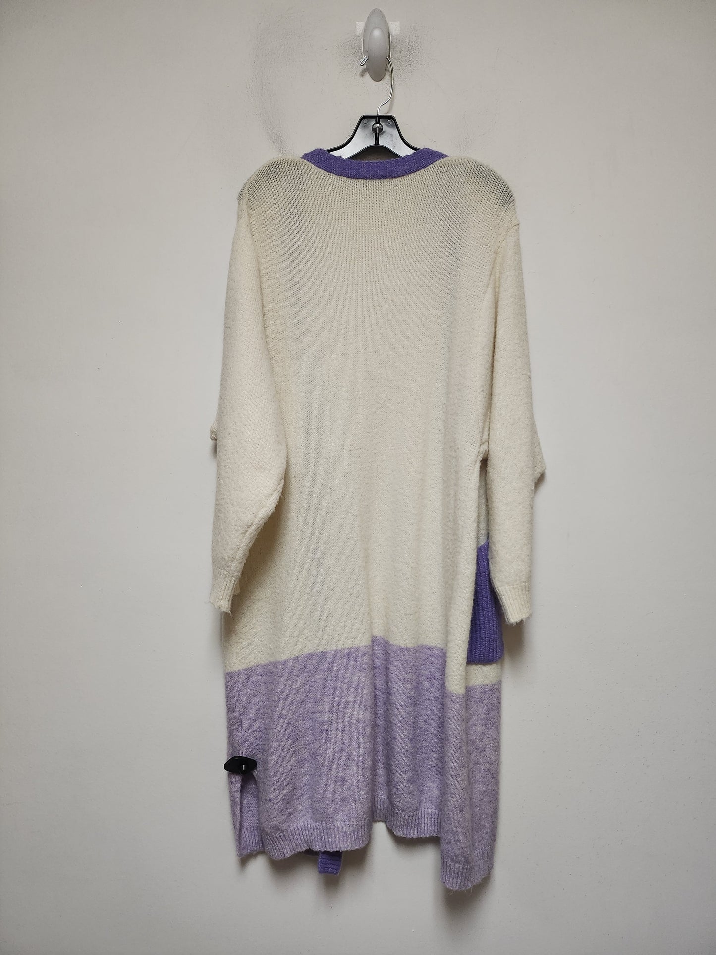 Sweater Cardigan By Clothes Mentor In Cream & Purple, Size: Osfm