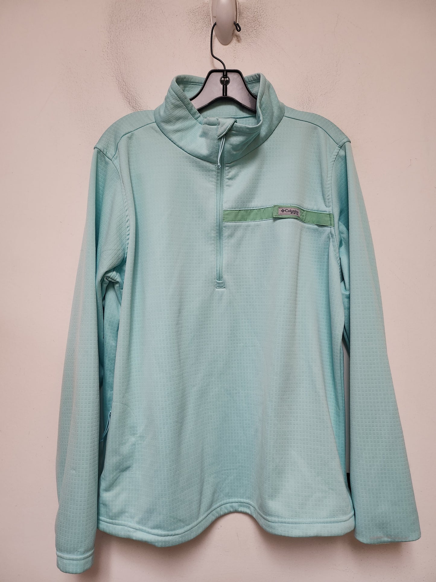 Athletic Top Long Sleeve Collar By Columbia In Teal, Size: Xl