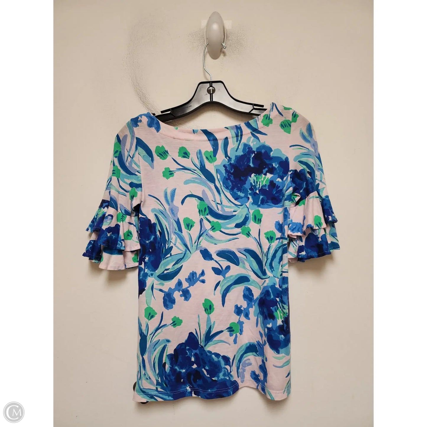 Top Short Sleeve Designer By Lilly Pulitzer In Blue & Pink, Size: Xxs