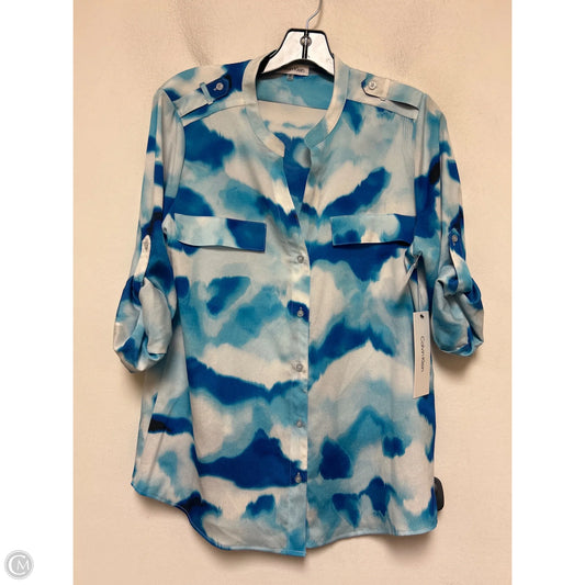 Top Short Sleeve By Calvin Klein In Blue & White, Size: M
