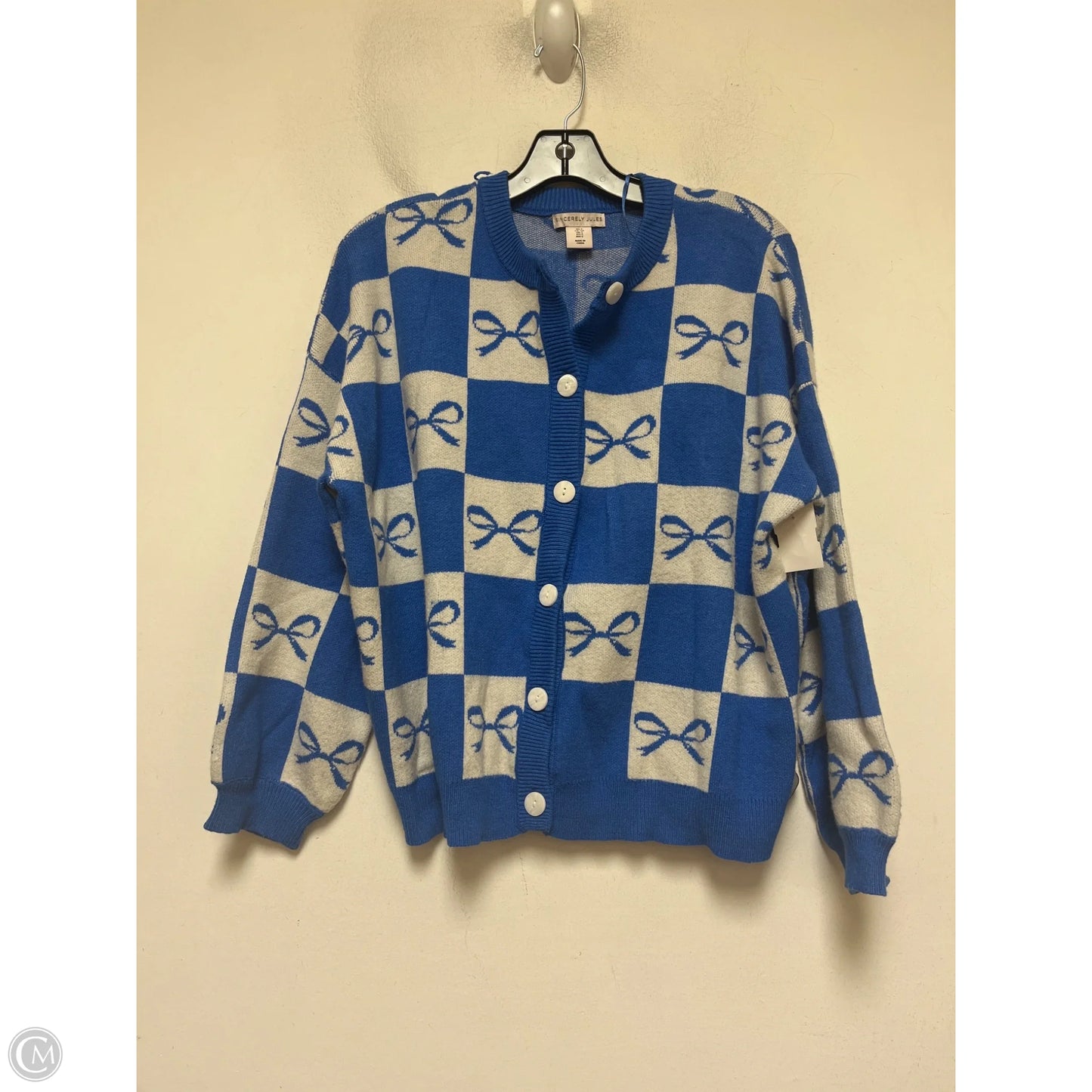 Cardigan By Clothes Mentor In Blue & White, Size: S