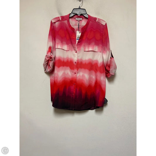 Top Short Sleeve By Calvin Klein In Pink & White, Size: Xl