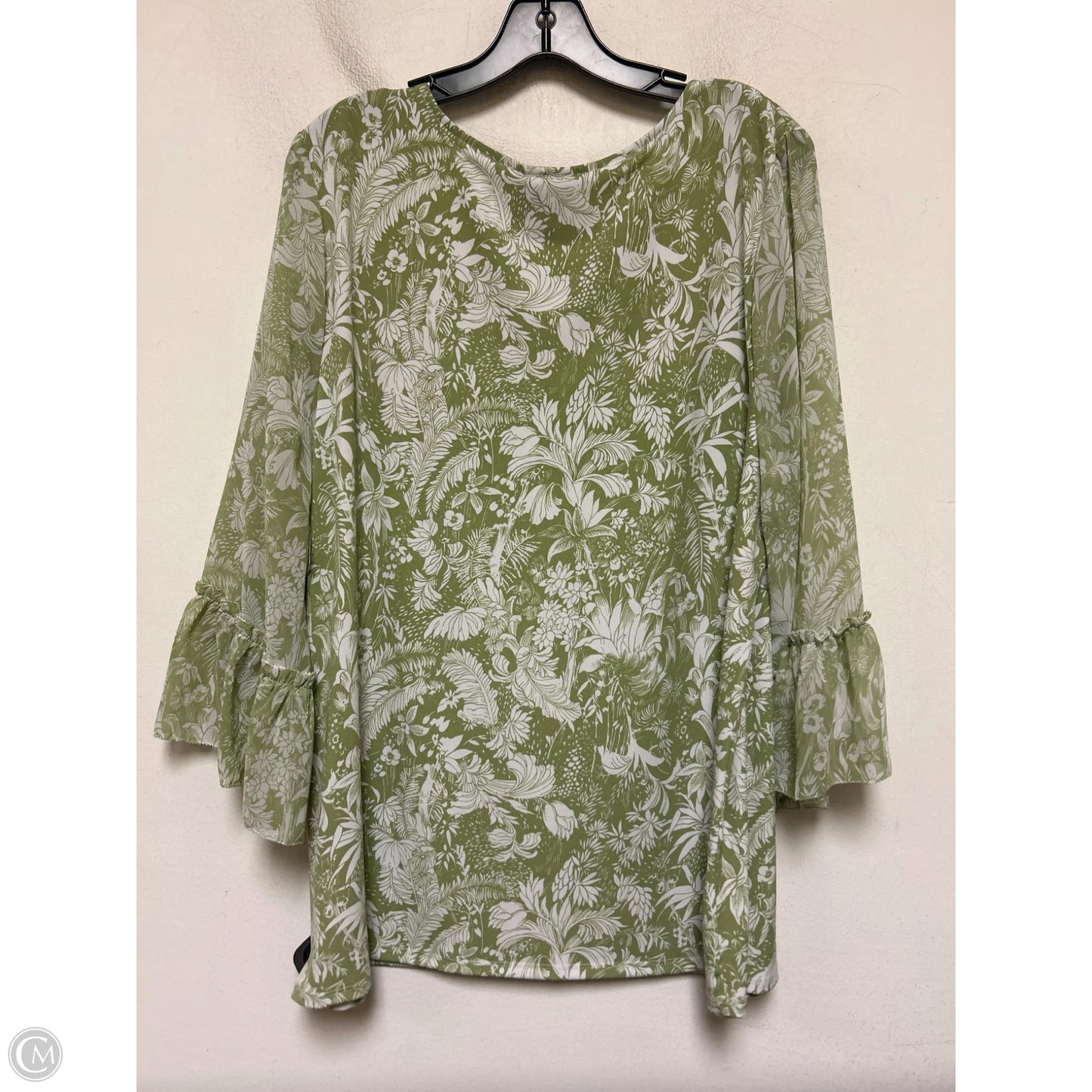 Top Long Sleeve By Jm Collections In Green & White, Size: Xl