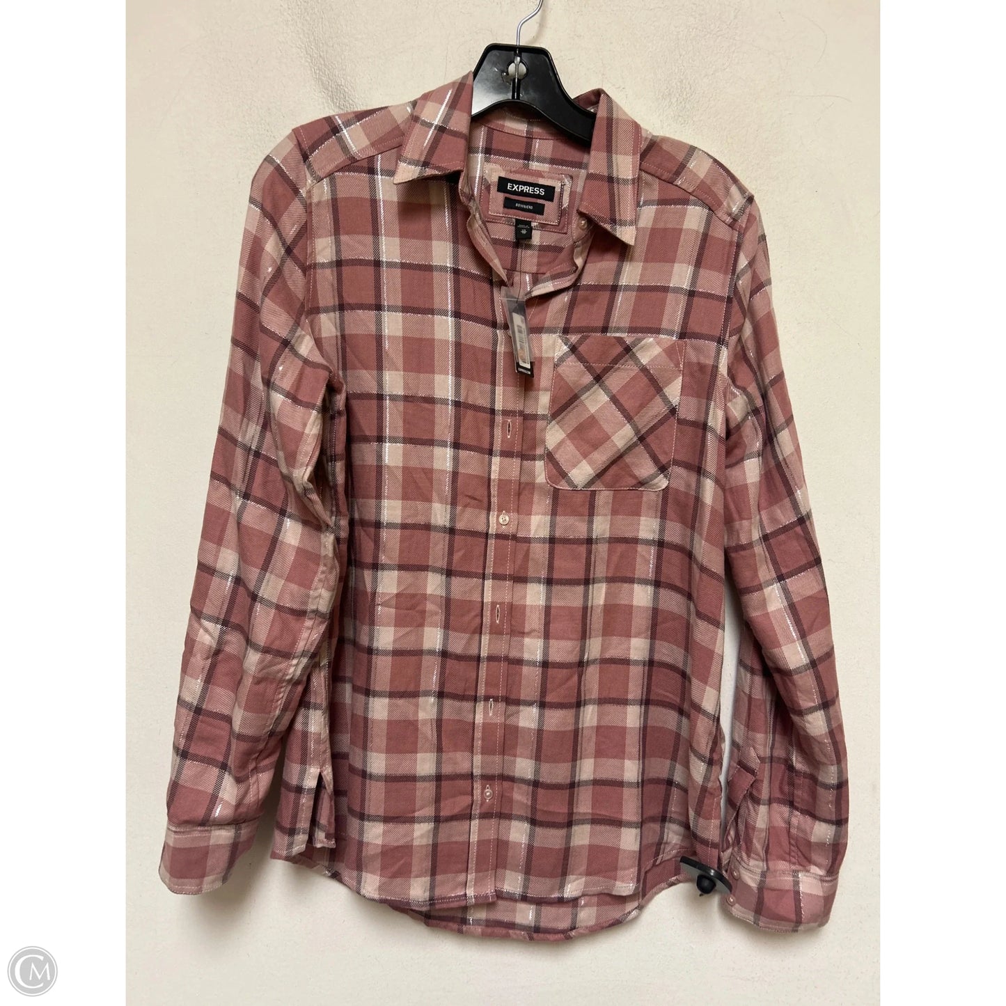 Top Long Sleeve By Express In Plaid Pattern, Size: Xs