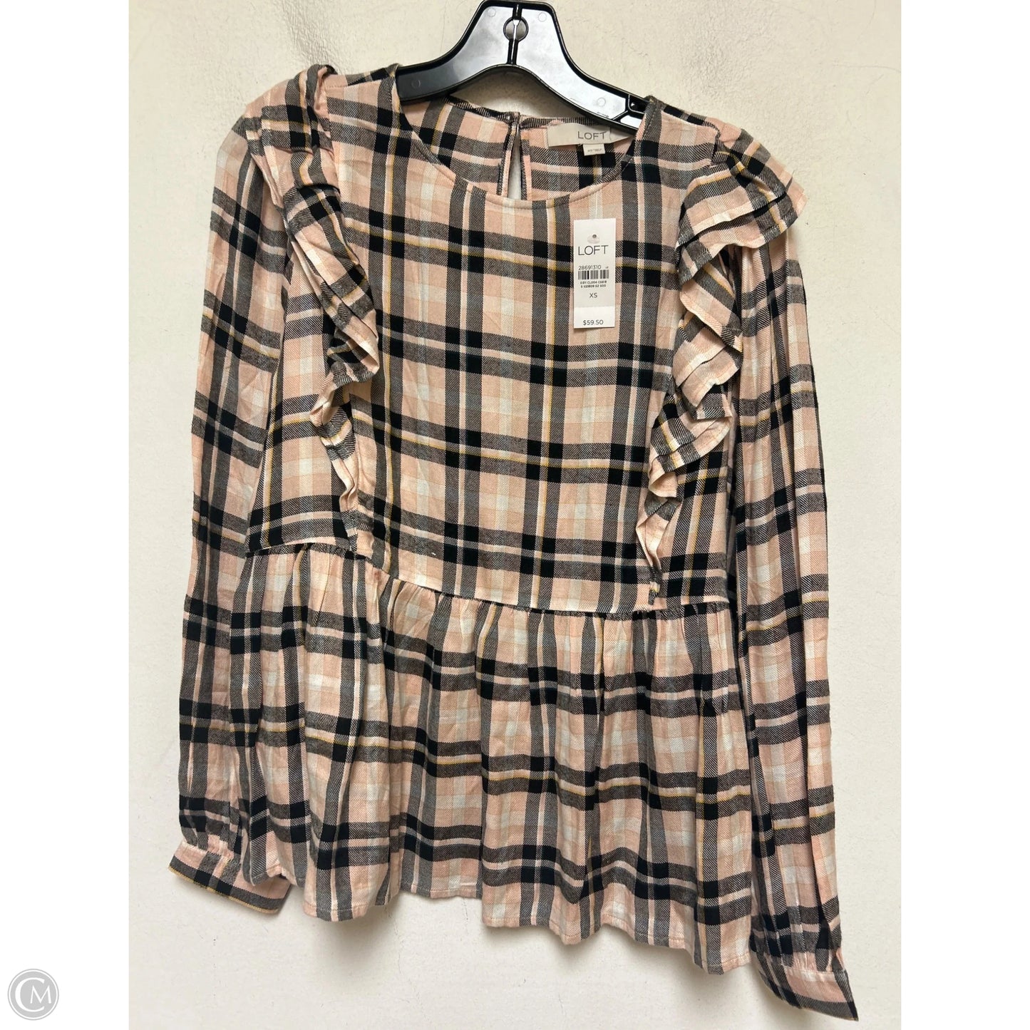 Top Long Sleeve By Loft In Plaid Pattern, Size: Xs
