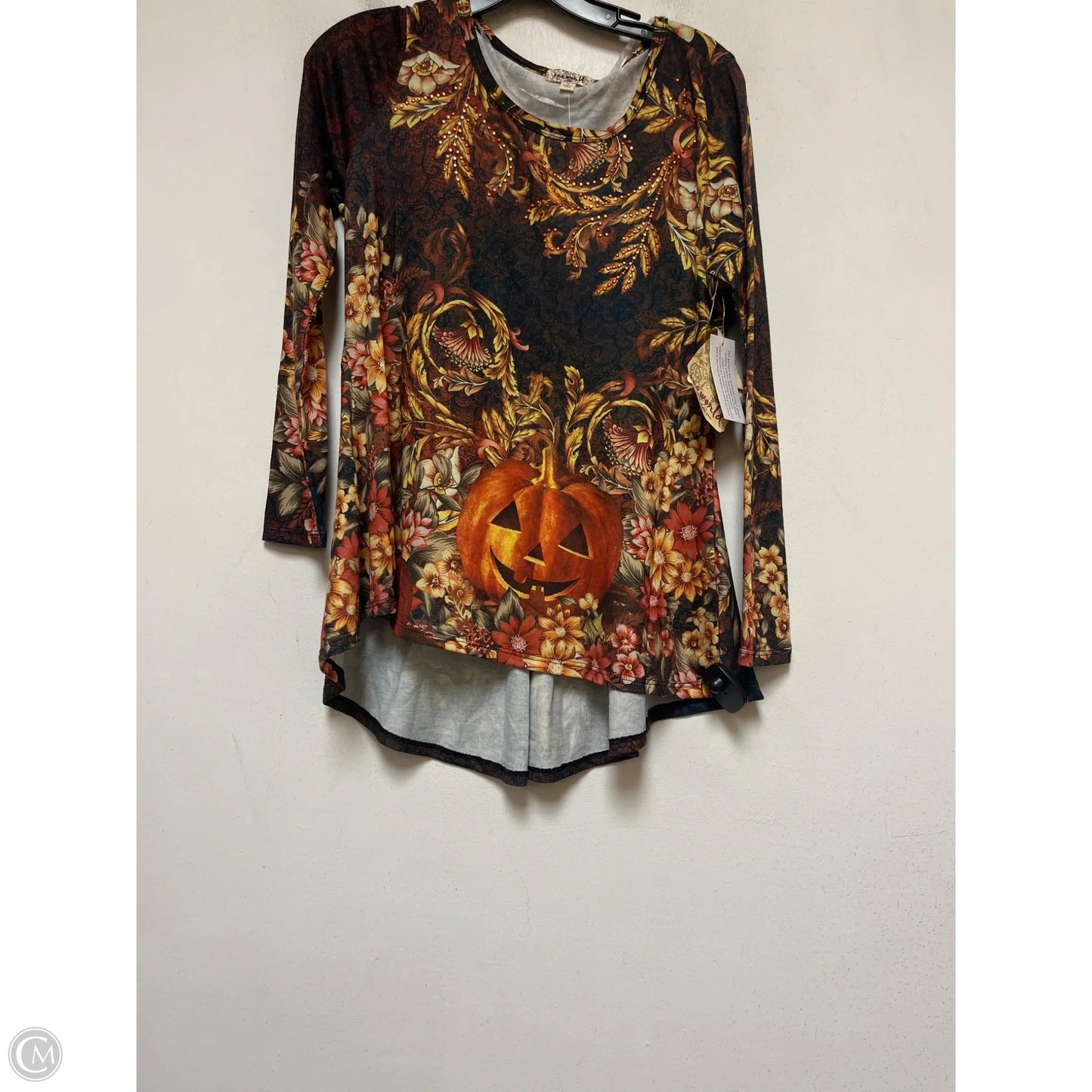 Top Long Sleeve Basic By One World In Black & Orange, Size: S