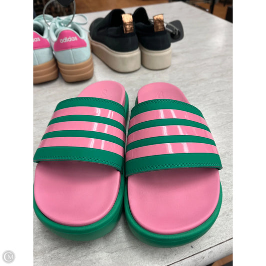 Sandals Heels Platform By Adidas In Green & Pink, Size: 7