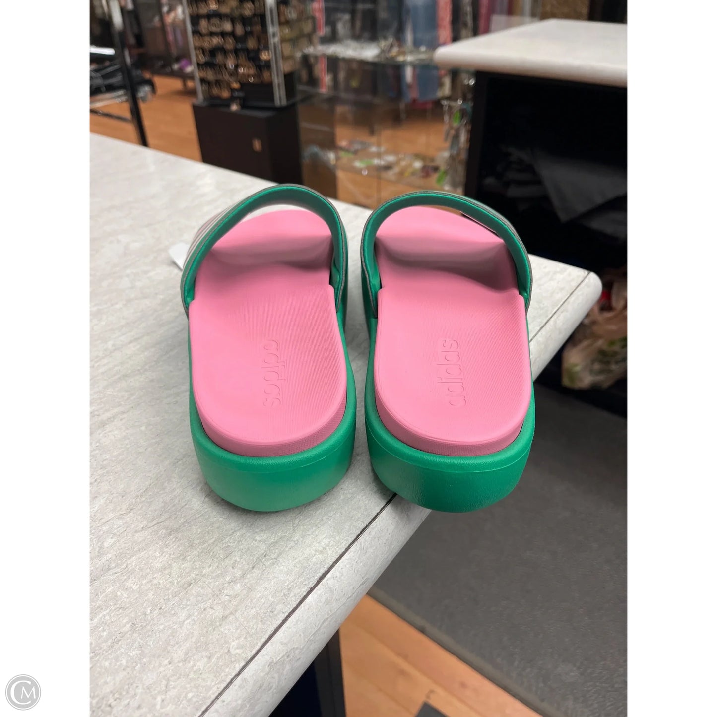 Sandals Heels Platform By Adidas In Green & Pink, Size: 7