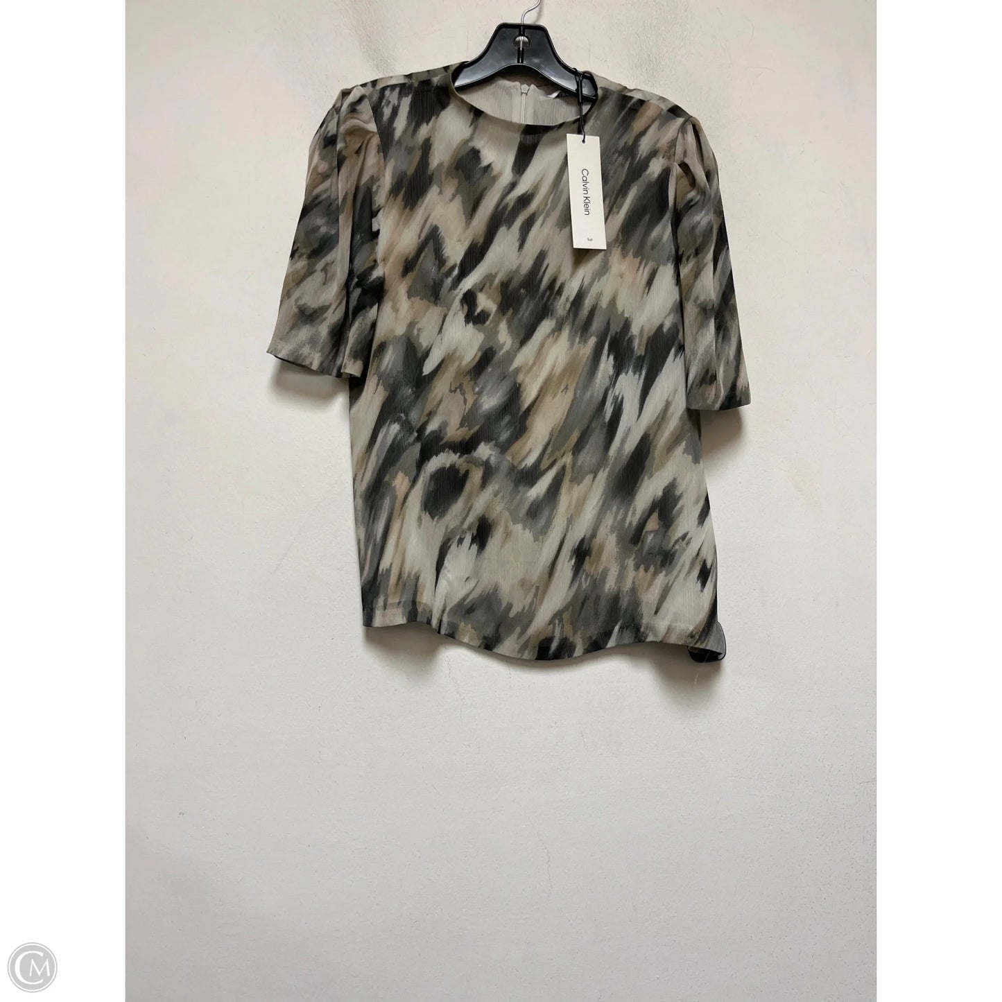 Top Short Sleeve By Calvin Klein In Black & Tan, Size: S