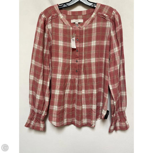 Top Long Sleeve By Loft In Plaid Pattern, Size: L